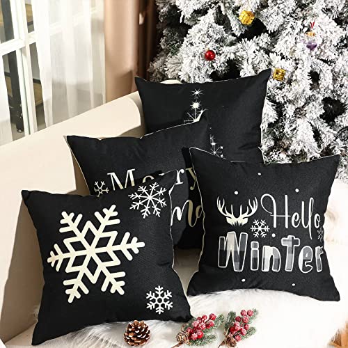 Remerry 4-Pack Christmas Pillow Covers 18 x 18 in Black White