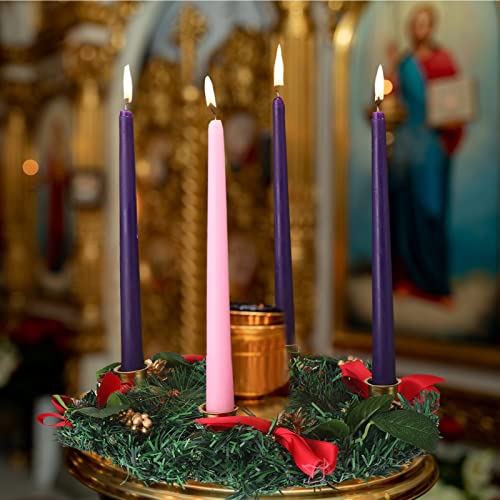 Dingion 12 Inch Christmas Advent Wreath with 4 Tapers - Red Series Holiday Decor
