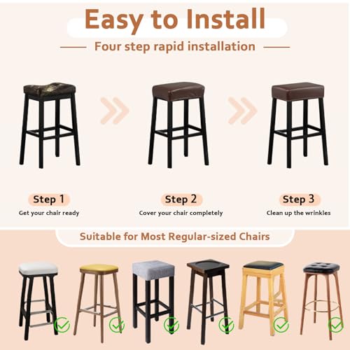 Rectangular PU Leather Bar Stool Covers - Waterproof & Stretchy (2 PCS, Coffee)