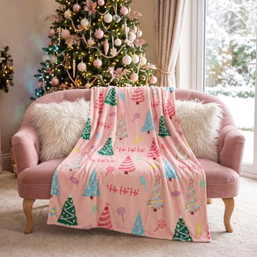 Pastel Candy Christmas Themed Throw Blanket 59x51in Flannel