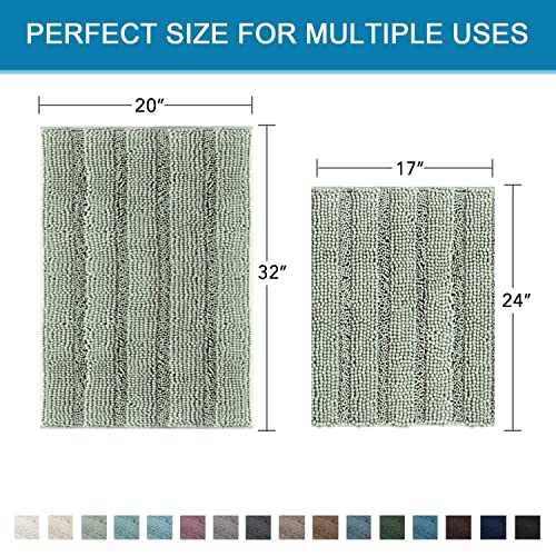 H.VERSAILTEX Sage Chenille Bath Mat Set of 2 Non-Skid Shaggy Rugs