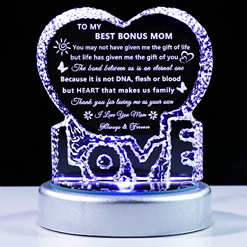 YWHL Bonus Mom Gift from Daughter Son Crystal Keepsake with Light Base – Mother’s Day Birthday Christmas Present for Stepmom