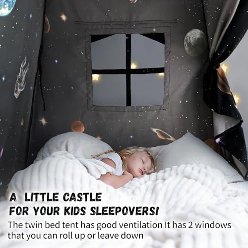 Kids Twin Size Bed Canopy Tent - Space Galaxy Privacy Playhouse