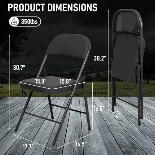 6 Pack Heavy Duty Padded Folding Chairs, 350 lbs Capacity, Black PU Leather