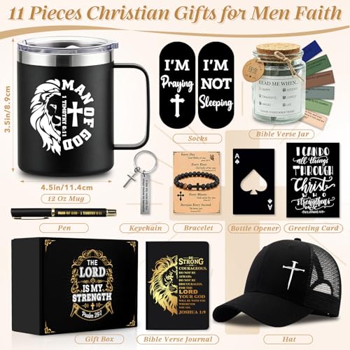 Christian Gifts for Men - Faith, Bible Verse Mug & Religious Accessories Set