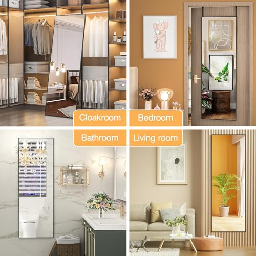 Full Length Over-the-Door Mirror - 51 x 16 Inch Shatterproof Wall Mirror