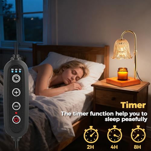 Dimmable Flower Candle Warmer Lamp with Timer - Gold Wax Melt Warmer