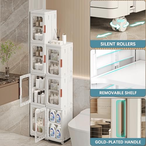 4-Tier Foldable Slim Storage Cabinet with Wheels, Narrow Organizer Unit