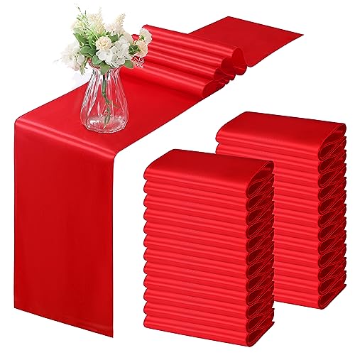Red Satin Table Runner 12 x 108 Inch, 2 Pack Smooth Table Decor