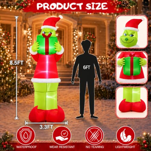VIONMI 8.5FT Green Santa Monster Inflatable Christmas Yard Decor with LED Lights