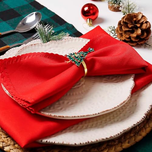 Getfitsoo Style4 Christmas Napkin Rings & Cloth Napkins Set of 12 - Red & Green Holiday Table Decor