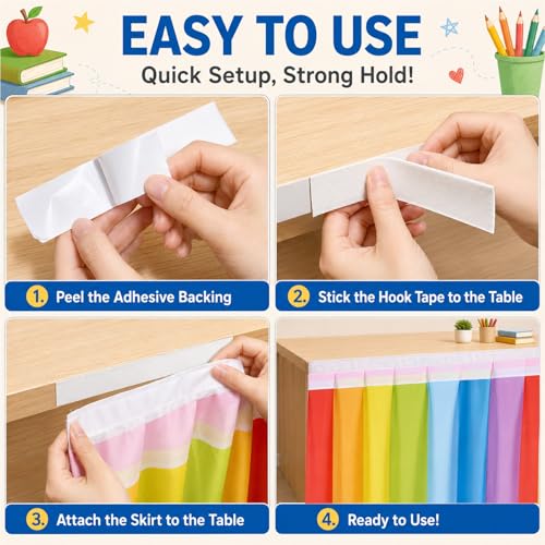 Rainbow Table Skirt for Teacher Desk - 14ft Wrinkle-Resistant Classroom Decor