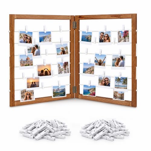 36x24 Inch 2-Panel Wood Photo Hanging Boards with Clips - Rustic Farmhouse Decor