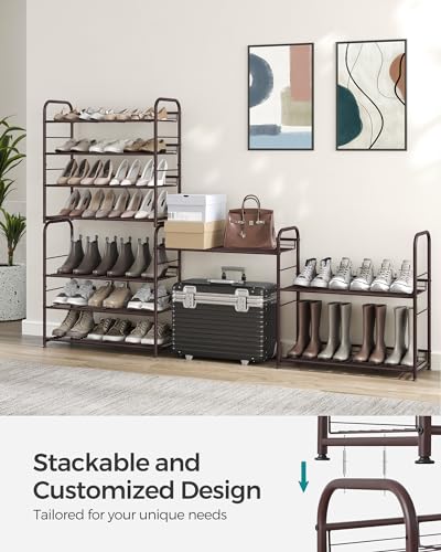 4-Tier Stackable Metal Shoe Rack Organizer with Adjustable Shelves - Bronze