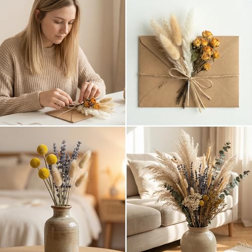 16 Varieties Natural Dried Flowers Set, 7-8 Inch Mini Stems for Boho Decor
