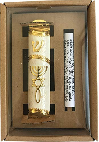 Messianic Seal Mezuzah Case - 4.1 Inch Handcrafted Zinc Alloy with Scroll