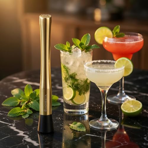 Homestia Gold Double-Sided Cocktail Muddler for Mojitos & Lemonade