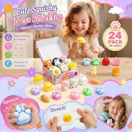 24-Piece Mini Squishy Toy Set - Cute Animal Fidget Stress Relief Pack