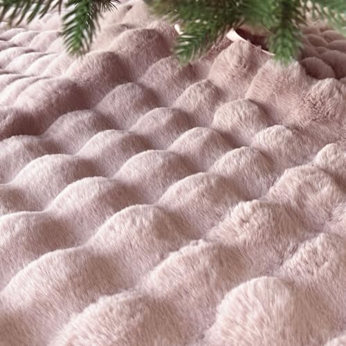 Starry Dynamo 48-Inch Baby Pink Faux Fur Christmas Tree Skirt - Quilted Plush Holiday Decor