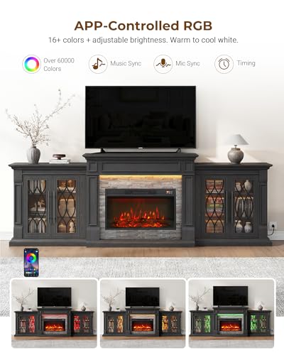 104-Inch Sectional Fireplace TV Stand with LED Lights and Power Outlets