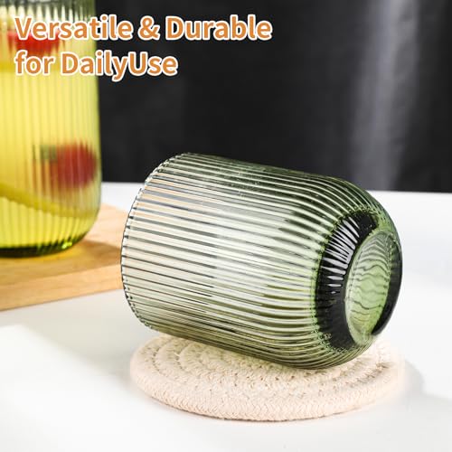 WeirdUncle Green Ribbed Glassware Set - 8pc Origami Style Drinkware, Highball & Rocks Glasses