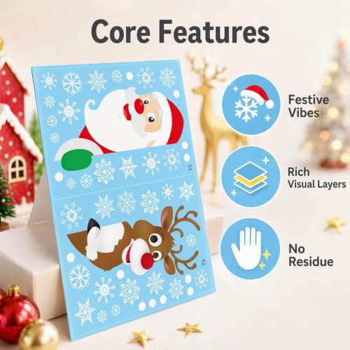 WABIWABI@HOME Christmas-F Holiday Window Clings - Reusable Static Decals for Glass - Christmas-F Variation