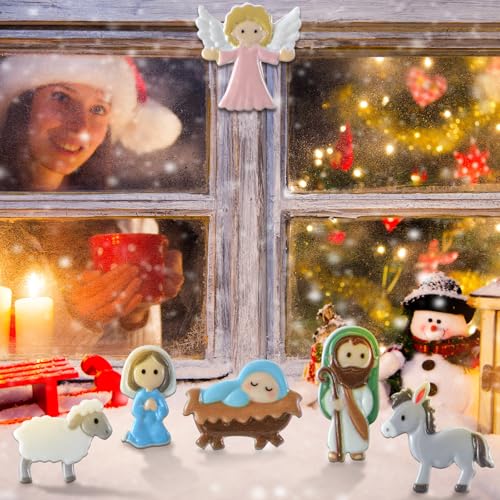 Cinnvoice Colorful Jesus Nativity Scene Set - 60 Mini Decorations, Christmas Crafts