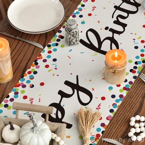 Polka Dot Happy Birthday Table Runner, Beige Dining Table Decor 13x72 Inch