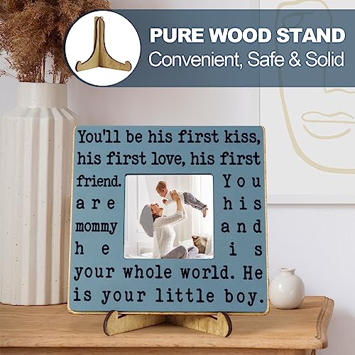 Boy Mom Picture Frame - Rustic Wooden 4x4 Photo Frame, Sentimental Gift for Mom