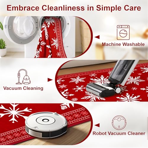 ASPMIZ Red 2x6 Christmas Snowflake Area Rug Runner Non-Slip Floor Mat