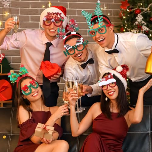 Hotop 72Pcs Christmas Headbands & Glitter Glasses Set – Santa, Reindeer, Tree Party Favors