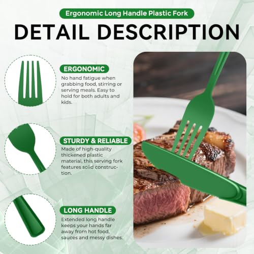 Green Disposable Heavy Duty Plastic Forks 75 Pack 7.25 Inch for Parties