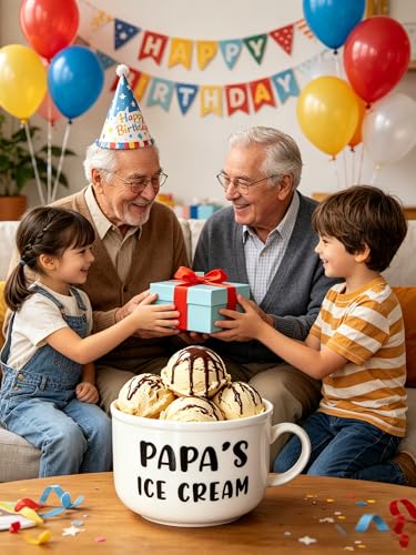 Papa's Ice Cream Bowl Gift Set with Spoon - Father's Day, Birthday, Grandpa Gift
