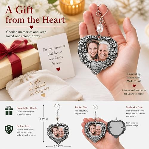 Memory Photo Ornaments 2 Pack - Angel Wings Memorial Christmas Keepsake - Personalised Sympathy Gift - 3.25" x 3.25"