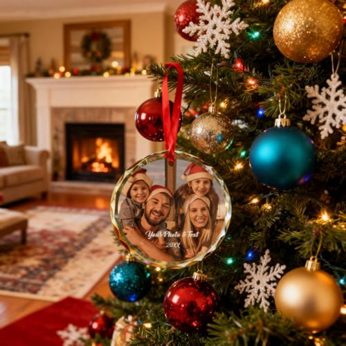 Personalized Crystal Christmas Ornament with Photo - Custom Family Keepsake
