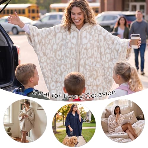 Wearable Blanket Hoodie for Adults, Oversized Soft Warm Fleece Cloak