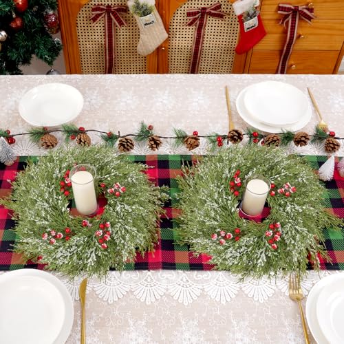 Waipfaru 18 Pcs Small Christmas Wreaths for Windows & Kitchen Cabinets, Holiday Decor - Red & Green