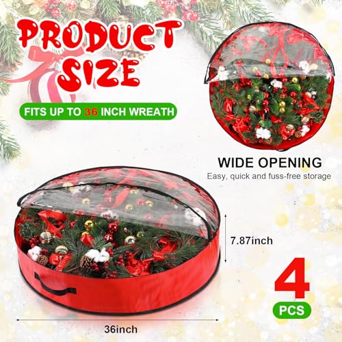 Aliceset Red Wreath Storage Bags 36 x 36 x 7.8 Inches - Pack of 4