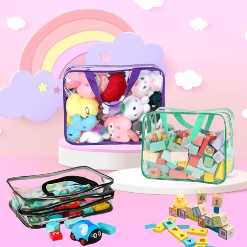 6 Pack Clear Toy Storage Bags with Labels - Large Waterproof Zipper Pouches