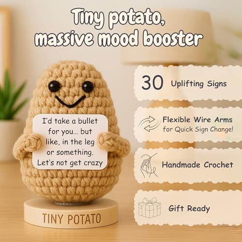 Handmade Crochet Potato Emotional Support Gift with 30 Sassy Message Cards