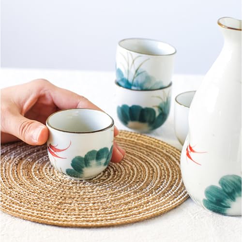 Ceramic Sake Set with Bottle and Cups - Japanese Porcelain Tea & Drinkware