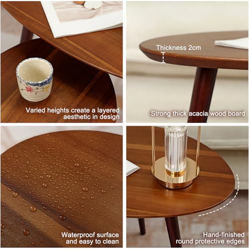 Small Oval Coffee Tables Set - Walnut Mid-Century Modern Nesting Tables