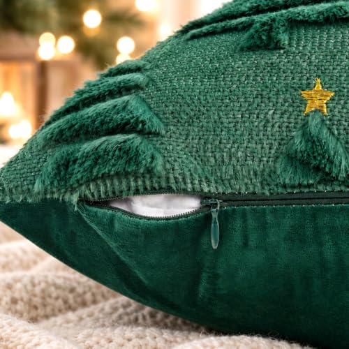 Aryala Deep Green Christmas Pillow Covers 18x18 Set of 2 - Tree & Star Decor
