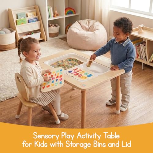 Foldable Sensory Activity Table for Toddlers with Storage Bins and Lid