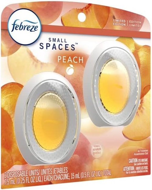 Febreze Small Spaces Air Freshener - Peach Scent | 0.25 Fl Oz, 2 Pack for Long-Lasting Freshness