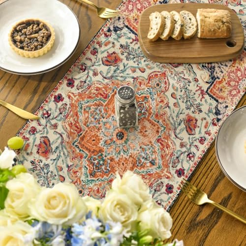 Artoid Mode 13x72 Inch Boho Orange Table Runner – Bohemian Farmhouse Kitchen Dining Decoration