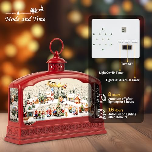 Nature's Porter Large Red Christmas Snow Globe with Lights & Music - 10.83" Holiday Village Decor, 8 Songs, 6H Timer, Dual Power, Gift Box - Christmas_large_red