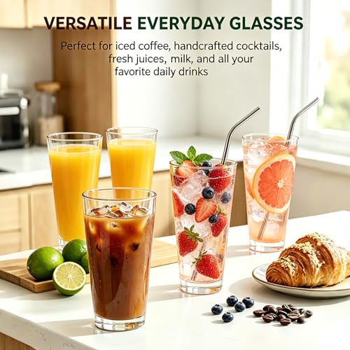 QAPPDA 12 Pack 17oz Clear Glass Drinking Glasses Set - Cocktail & All-Purpose Tumblers