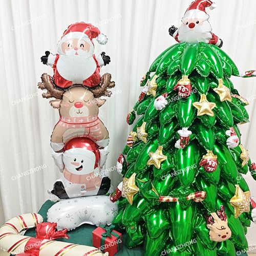 CHANGZHONG 59-Inch Standing Santa Claus, Elk & Snowman Balloon - Christmas All-in-One (Variation: Christmas Crowds)