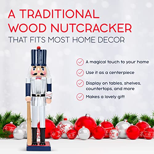 15-Inch Baseball Player Christmas Nutcracker Figurine Holiday Table Decor